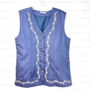 Vtg Floral Embroidered Button Vest Top Medium‎ Cottagecore Granny Folk Artsy 90s